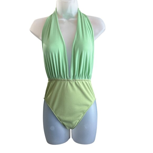 Green Halter Plunge Bodysuit Womens Size S - Picture 1 of 6
